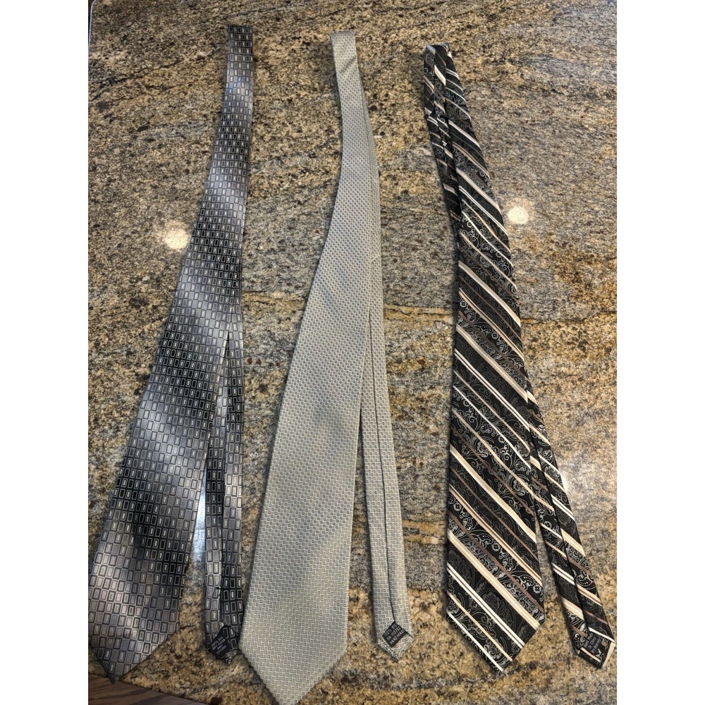 Pronto Uomo Men's 100% Silk Tie Lot of 3 Multiple Patterns Gray Black Paisley
